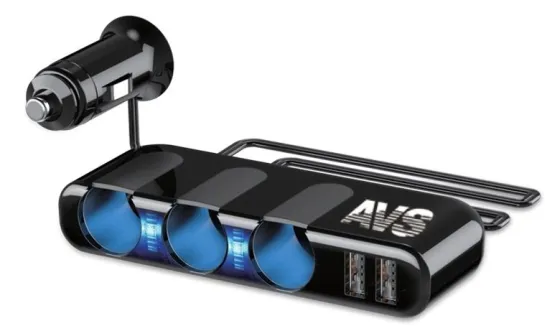 Разветвитель прикуривателя AVS 12-24 (на 3 выхода+2 USB) CS319U