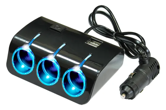 Разветвитель прикуривателя 3 гнезда 2хUSB 12-24V