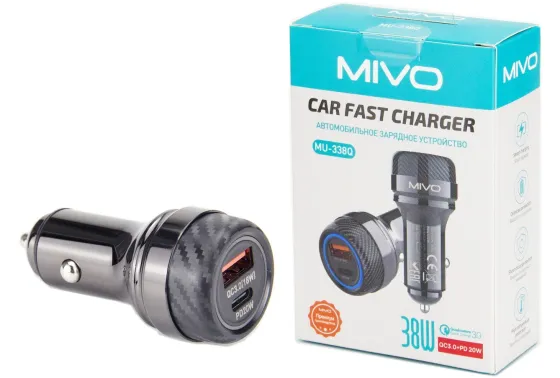 Автомобильное зарядное устройство MIVO MU-338Q / Type-C / USB / 38W