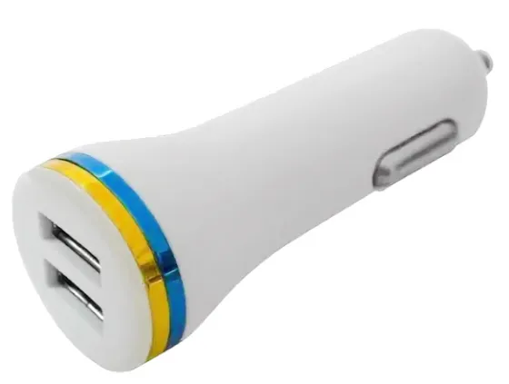 Автомобильное зарядное устройство 2 USB: 2,1A=2А длинная ножка БЕЛЫЙ