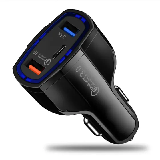 Автомобильное зарядное устройство 2 USB + TYPE-C Fast Charger Черный