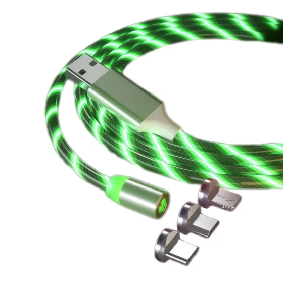 Кабель USB 1м светящийся 3в1 Зеленый