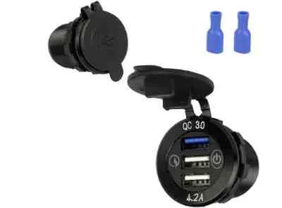Заглушка врезная круглая 3 USB / Быстрая зарядка / 12V-24V 2,4A
