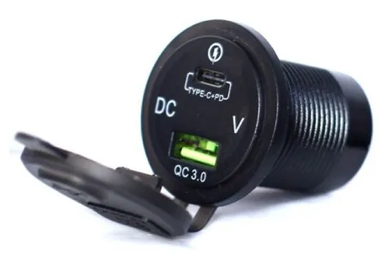 Заглушка врезная круглая PD+ Вольтметр QC3.0 12-24V