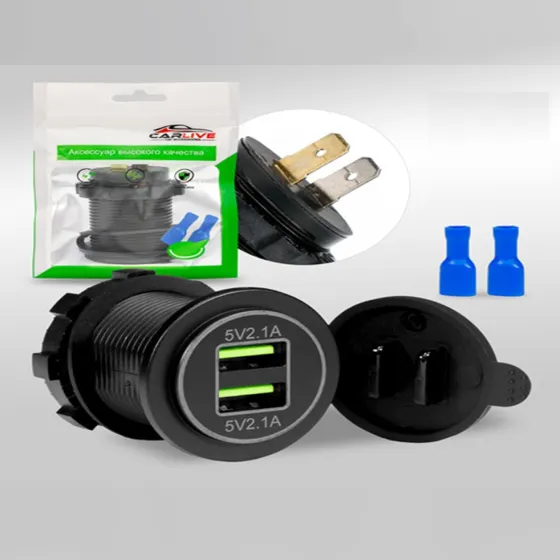 Заглушка врезная круглая 2USB 3.1А 12-24V