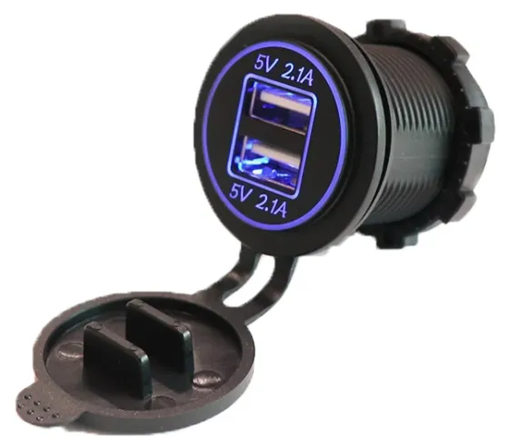Заглушка врезная круглая 12V-24V 2USB (Круглый) 2,1А С ПОДСВЕТКОЙ