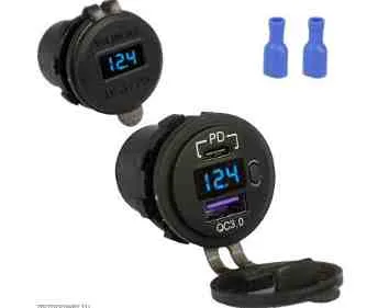 Вольтметр врезной круглый USB / Type-C / Быстрая зарядка