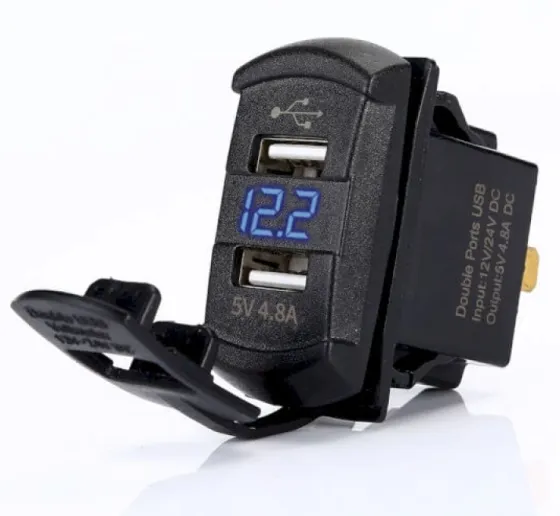 Вольтметр врезной квадратный 2 USB 12V-24V