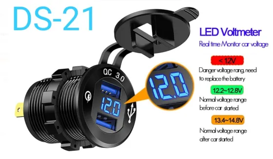 Вольтметр врезной 12V-24V 2USB (Круглый) QC3.0A