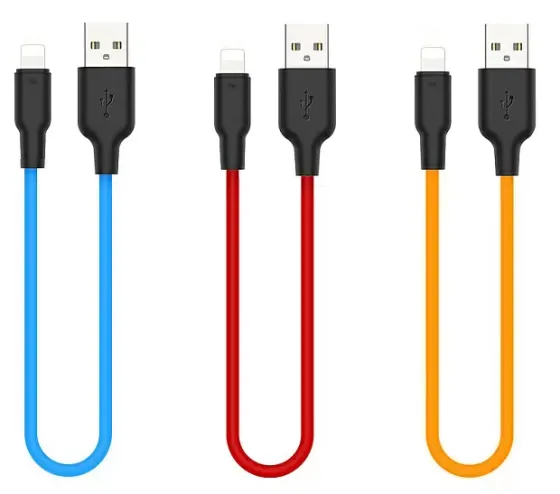 Кабель USB IPHONE Lightning 1м Силиконовый / Красный / Черный / Синий
