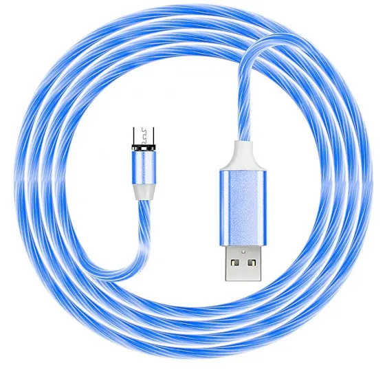 Кабель USB 1м светящийся Micro USB Синий