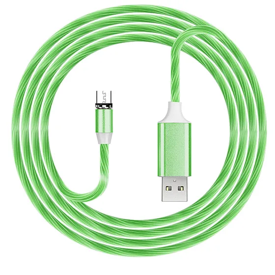 Кабель USB 1м светящийся Micro USB Зеленый