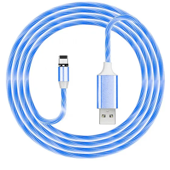 Кабель USB 1м светящийся IPHONE / Lightning Синий