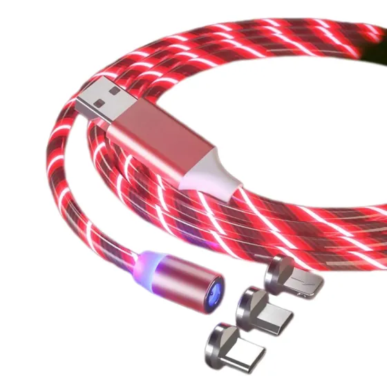 Кабель USB 1м светящийся 3в1 Красный