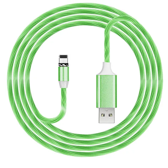 Кабель USB 1м светящийся IPHONE / Lightning Зеленый