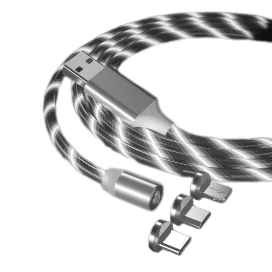 Кабель USB 1м светящийся 3в1 Белый