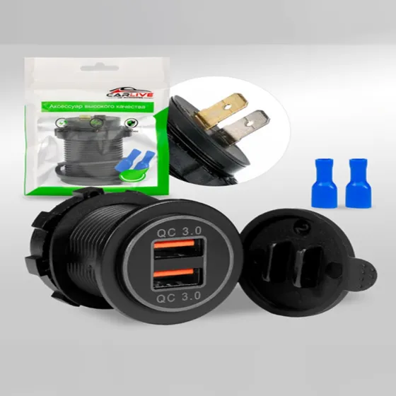 Заглушка врезная круглая 2USB QC3.0 + QC3.0 12-24V