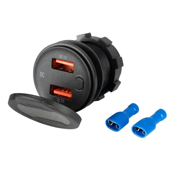 Вольтметр врезной круглый 2 USB QC3.0 + QC3.0