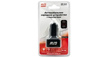 Автомобильное зарядное устройство USB с вольтметром (2 порта, 3.1А) (черный) AVS UC-523