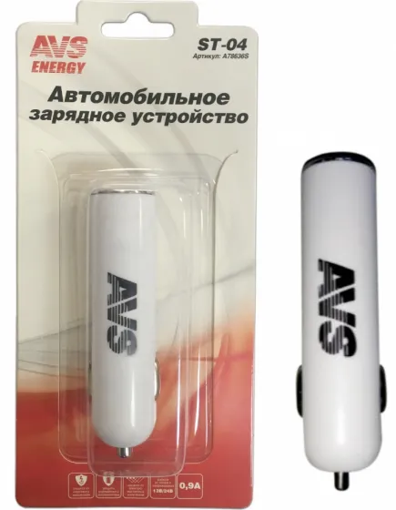 Автомобильное зарядное устройство USB AVS 1 порт ST-04  (0,9А)