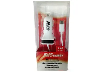Автомобильное зарядное устройство USB AVS 1 порт + Type C UC-443 (2,4А)