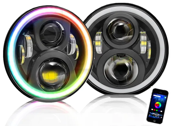 Фара диодная К-З, Нива 12-24V LED 35W, 7", Ближ.+ Дальн. Управление с телефона + Комплект установки