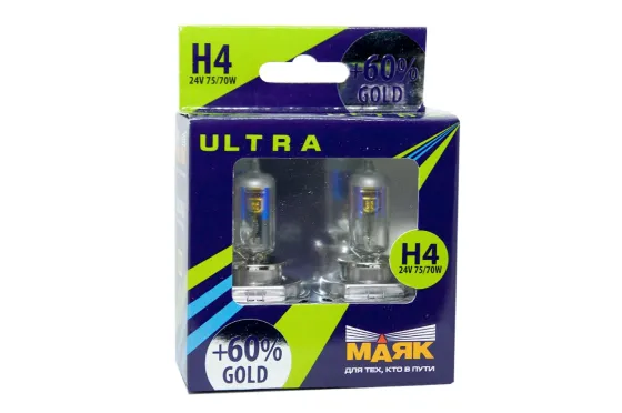 Лампа МАЯК H4 24V 75/70W P43T GOLD+60% к-т (2 шт.) /1/10/100