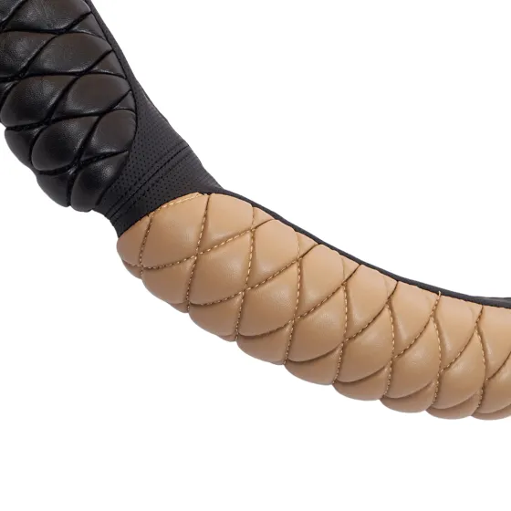 Оплетка на руль СТЕГАНАЯ 44-46cm XXL универсальная ЧЕРНО-БЕЖЕВАЯ