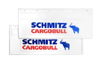 Брызговики 670х270мм "SCHMITZ CARGOBULL + слон" (синий) Белая Резина