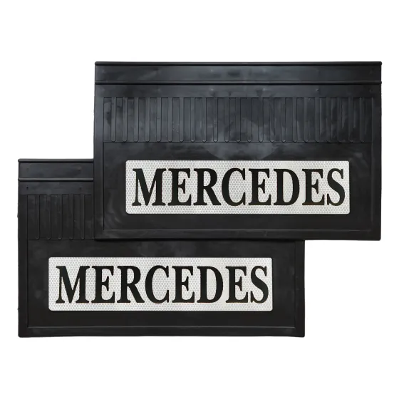 Брызговики 600х370мм "MERCEDES" (черный) с светоотражающей белой основой