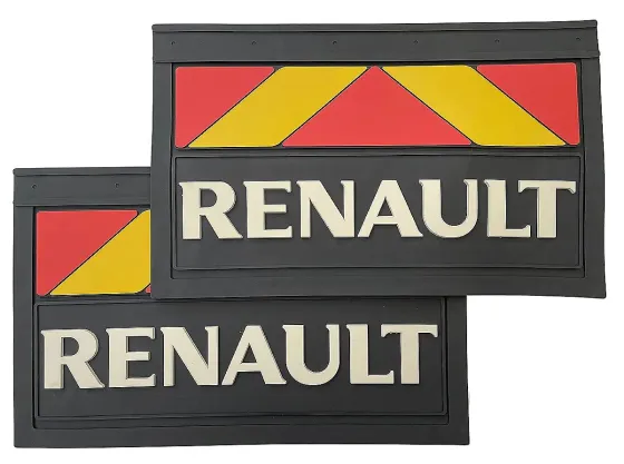 Брызговики 600х370мм (RENAULT) объемный текст, кр./желт. полоса LUX
