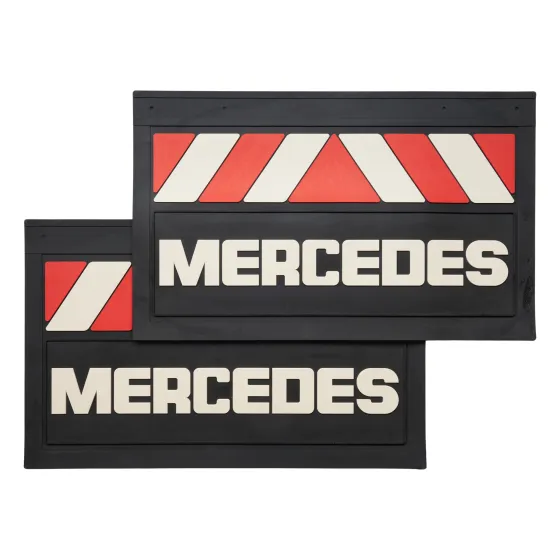 Брызговики 600х370мм (MERCEDES BENZ) объемный текст, кр./бел. полоса LUX