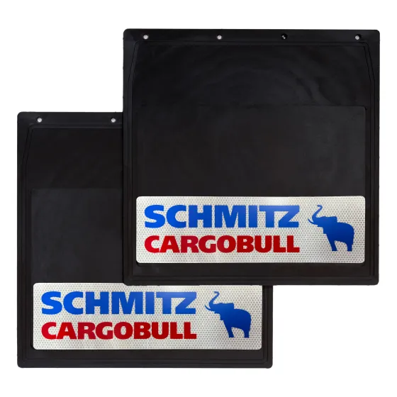 Брызговики 400х400мм "SCHMITZ CARGOBULL + СЛОН" с светоотражающей белой основой