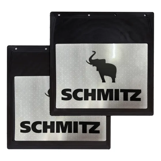 Брызговики 400х400мм "SCHMITZ + СЛОН" с светоотражающей БЕЛОЙ основой
