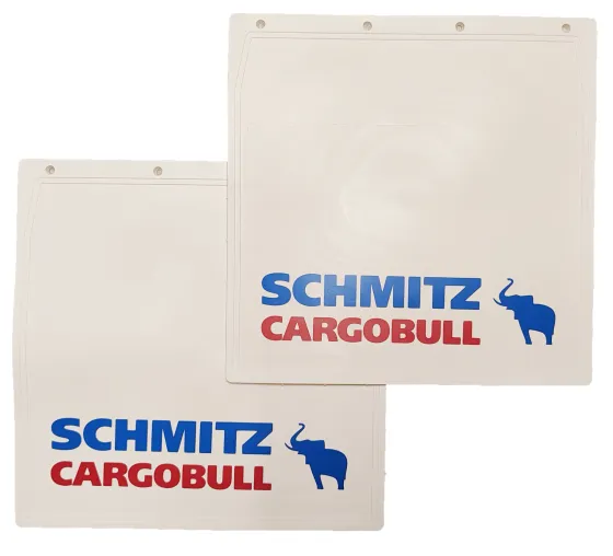 Брызговики 400х400мм "SCHMITZ CARGOBULL" Белая Резина Сине-красние LUX РБ