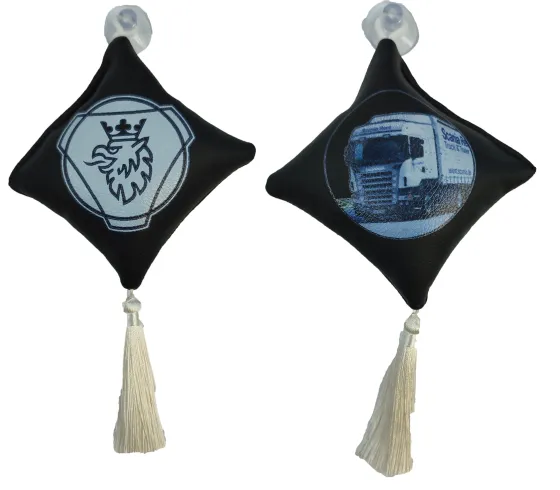Вымпел подушка с кисточкой эко-кожа Scania черный